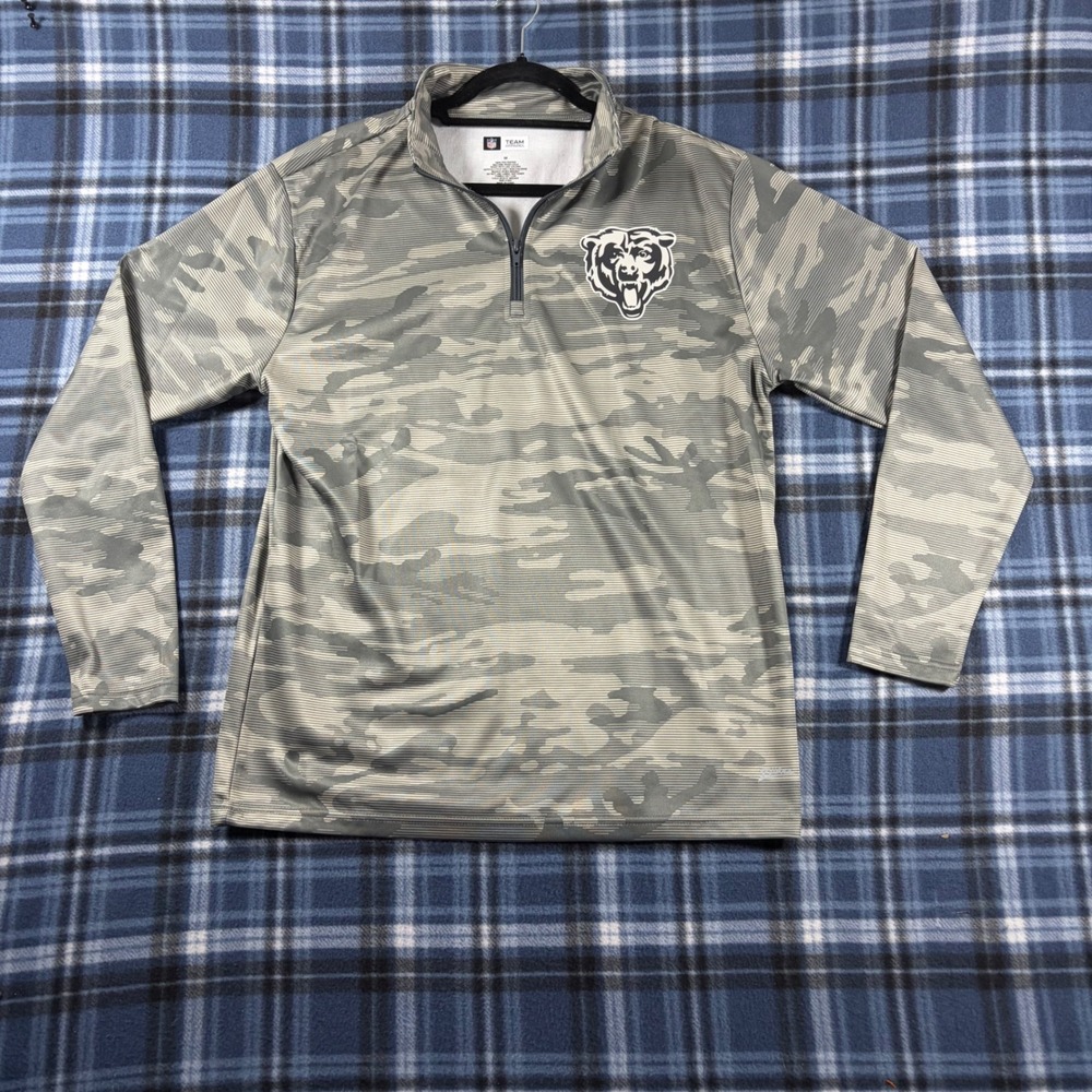 NFL Chicago Bears Zubaz Mens Grey Camo Quarter Zip Pullover Long Sleeve Shirt M
